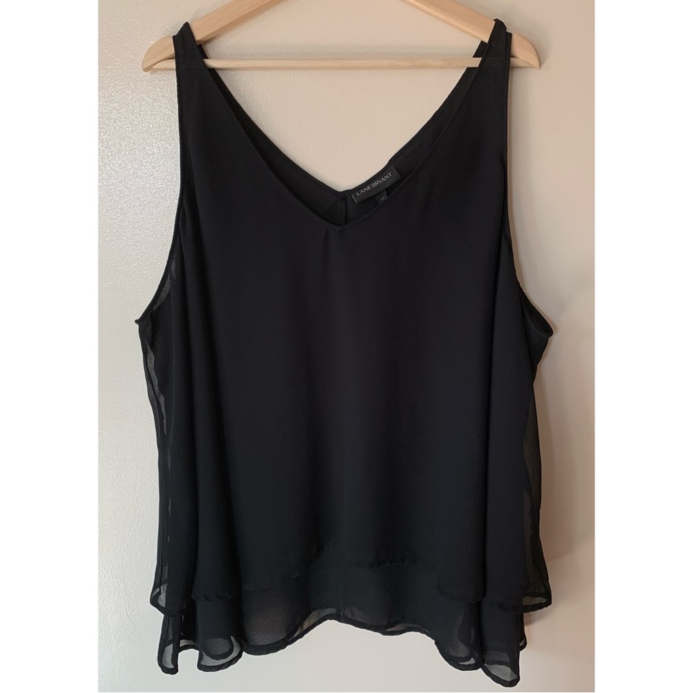 Lane Bryant • 28 • Black Chiffon Layered V-Neck Tank Top V-Back
